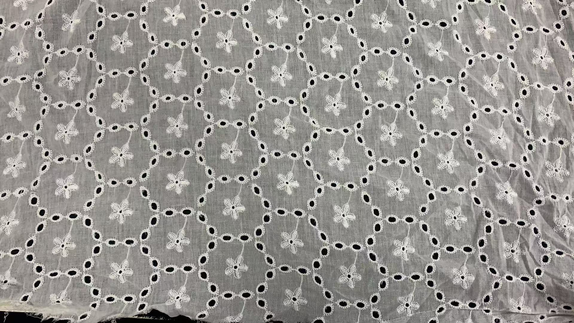 100% Cotton Eyelet Embroidery Fabric, Hollow Circle Floral Cutwork Lace for Dress Blouse Wedding Garment