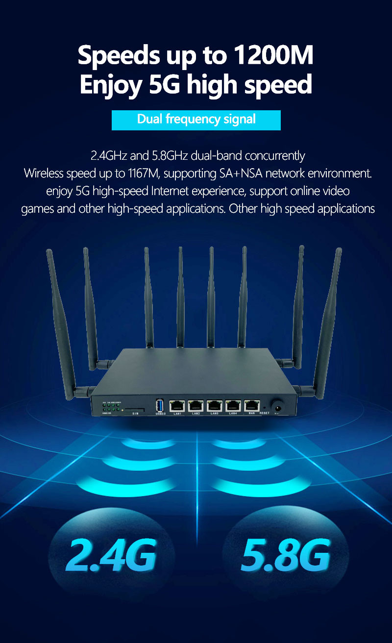 Маршрутизатор маршрутизаторов 5g WS1208 1200Mbps 4G 5G беспроводной с черной раковиной металла