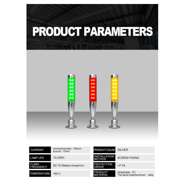 70 / Min Lámpara de torre de señal brillante DC 24V IP54 Para Indicador de estado de la máquina CNC