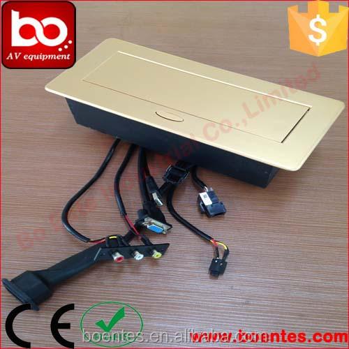 Gold Color Hidden Desk Socet Box with Pre-wired H-DMI & VGA jack