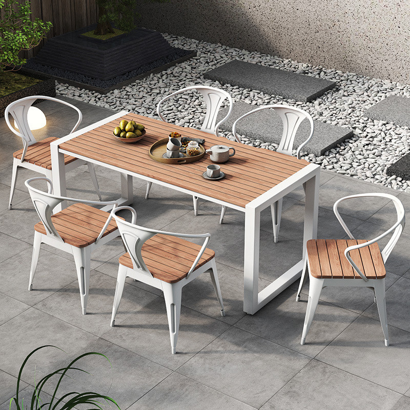 Plastic-Wood Table for Leisure Outdoor Patio Furniture Bench Coffee Table Combination