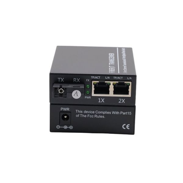 Gigabit Fiber Media Converter 1 Fiber SC To 2 Ethernet Ports High Speed Network Adapter