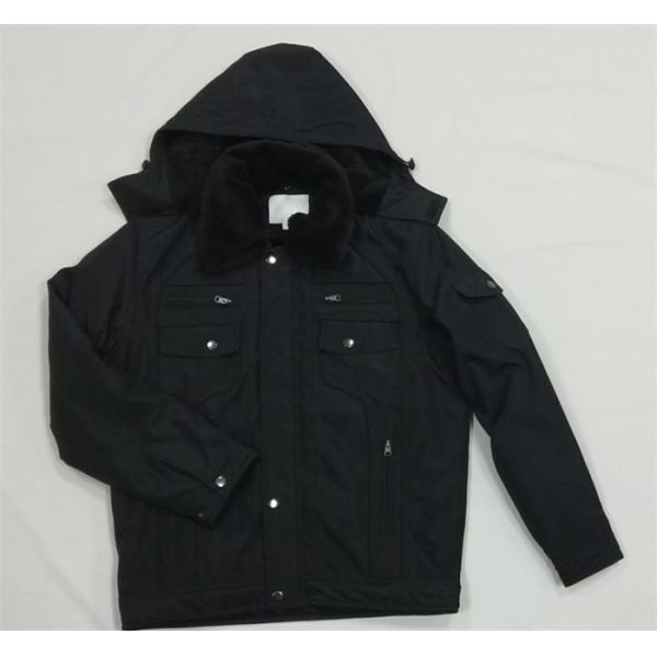 Navy Blue Quilt Mens Hooded Puffer Jacket With Fur Collar