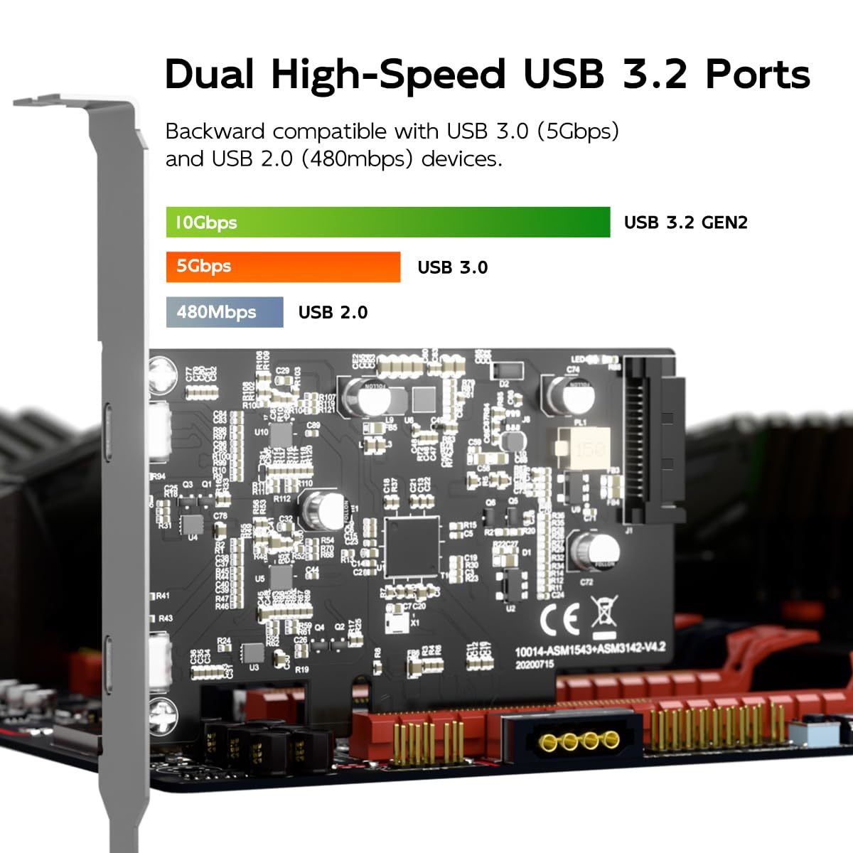 10Gbps PCIe USB C Expansion Card Dual Port Type C PCI Express X4 Card