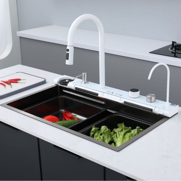 Digital Display Stainless Steel Kitchen Sink with Nano Honeycomb and Multifunctional Waterfall Rainfall