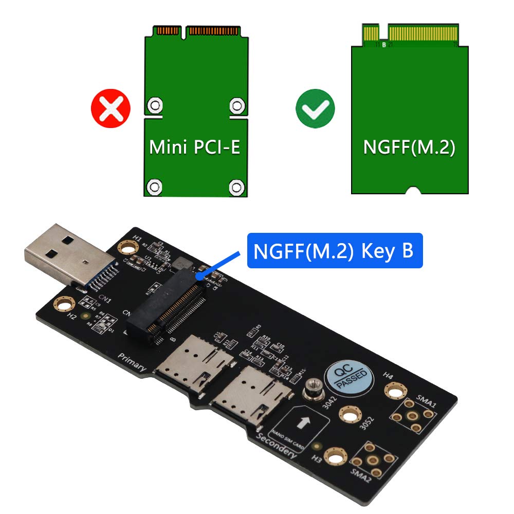 NGFF (M.2) к переходнику USB 3,0 с двойным NANO слотом SIM-карты для модуля 3G/4G/5G