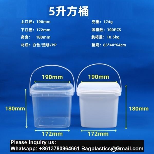 Food storage Quart Square Bucket Utility Small Pail With Handle Sturdy Pail Organizer For House Cleaning Storage Livestock Feeding Car Washing Food Storage, with Lids(Clear)