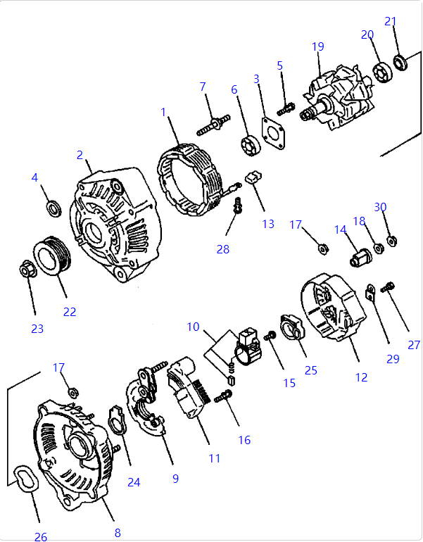 600-861-3610 6008613610 Alternator Assembly KOMATSU Excavator Spare Parts For PC88MR-8