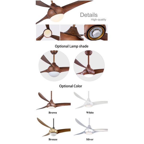 3 Rotary Vane DC220V LED 12W Wood Ceiling Fan Light for Household Hotel