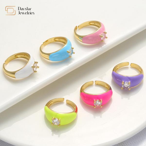 Zircão de abertura ajustável de Diamond Enamel Rings Gold Plated do verão colorido robusto
