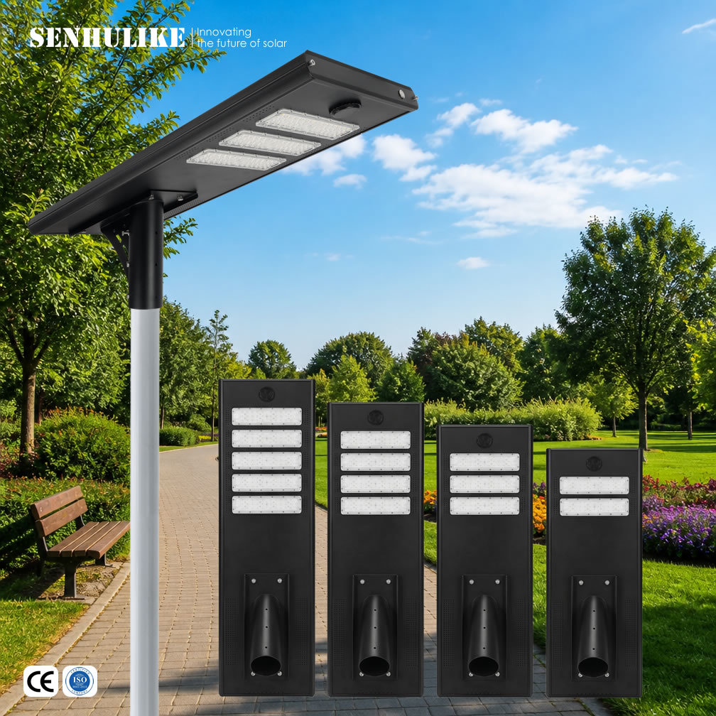 Built-in Lithium Battery All-in-One Solar Street Light 150W 3 Modules Black IP65 Waterproof Aluminum Dusk to Dawn