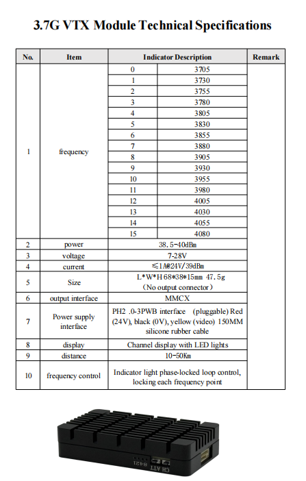 3.7GHZ 15CH Analog Video Transmitter 8-10W With Adjustable Power IRC Tramp Protocol