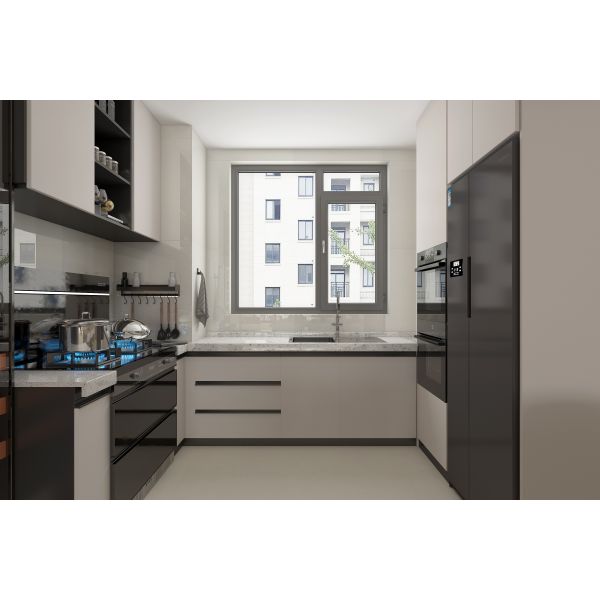 Tall Kitchen Pantry Storage Cabinet With Power Outlets LED Hutch Buffet Cabinet