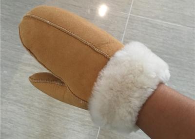 Women Hand Sewing Warmest Sheepskin Gloves , Suede Leather Mittens