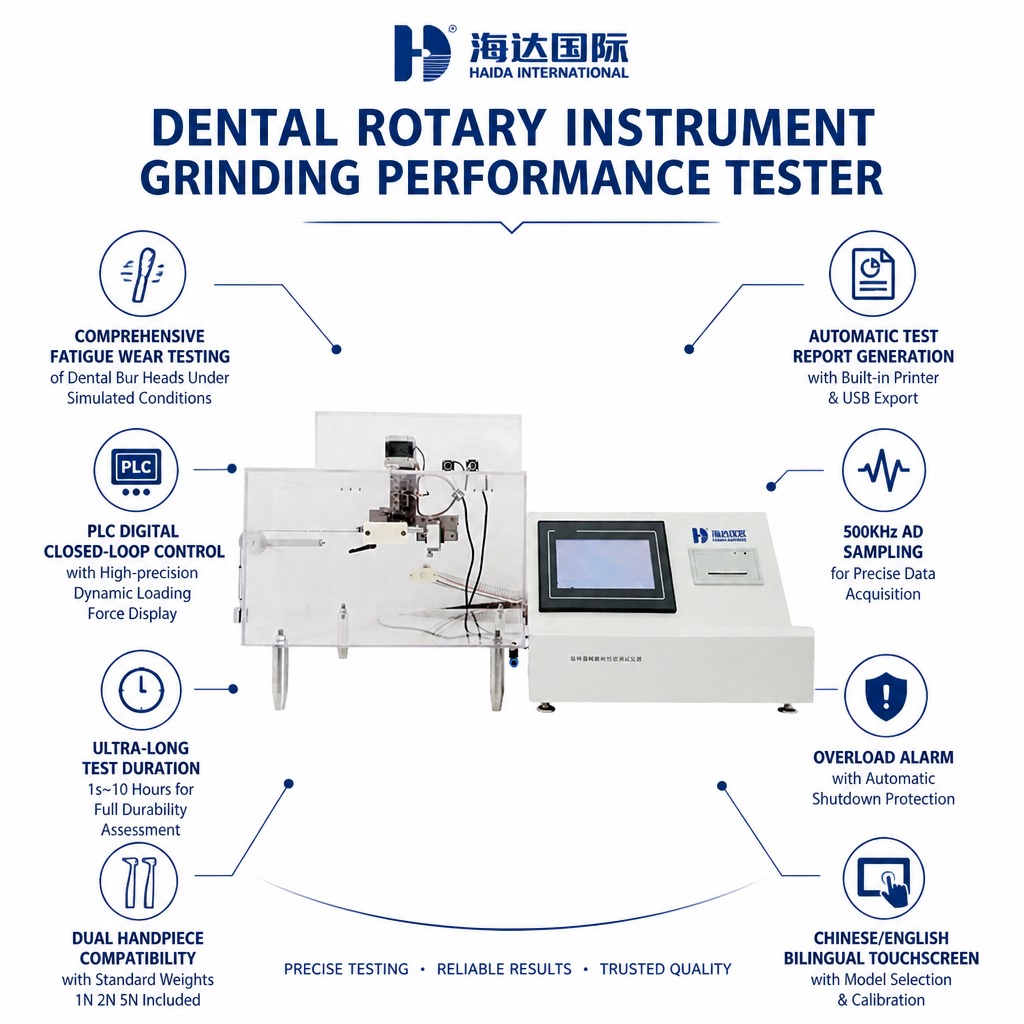 Dental Rotary Instrument Grinding Performance Tester Bur Head Wear Testing Machine Cutting Efficiency Test for Handpiece QC