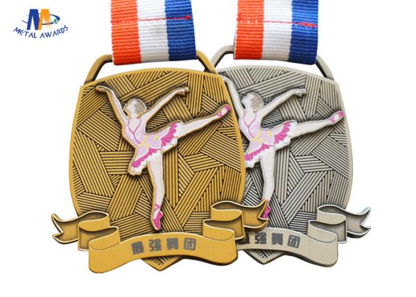 Zinc Alloy Metal Awards Dancing Stock Medals Antique Gold Plating Soft Enamel