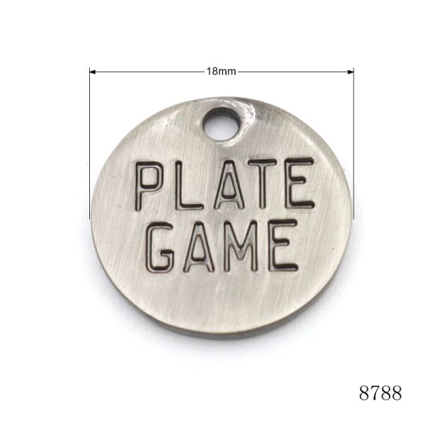 Brushed Nickel Metal Logo Tag Circle Engraved Logo Tags Anti Fade