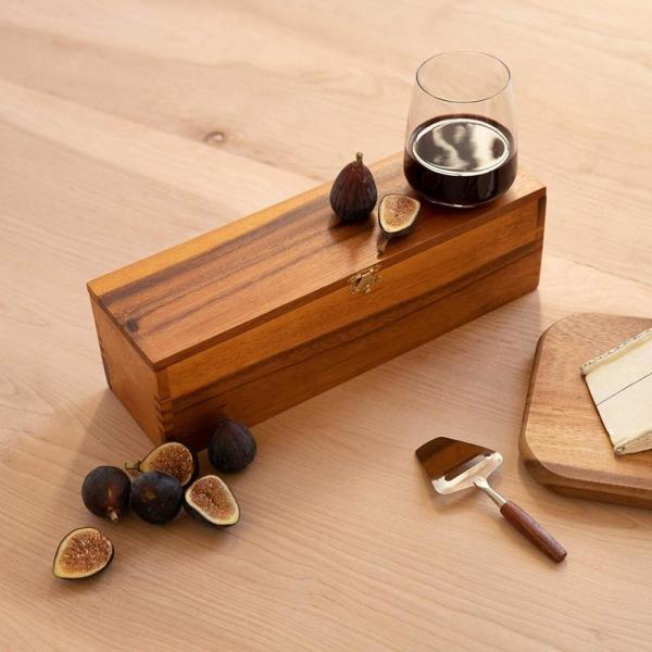 Single Bottle Wine Box Wooden Wine Boxes for Gifts Solid Wood with Hinged Lid