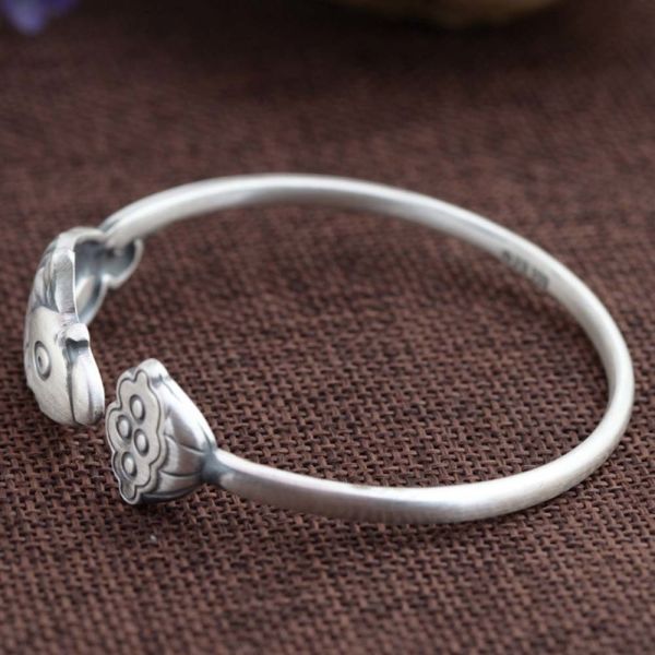 Sterling Silver Fish Design Engraved Retro Cuff Bracelet for Women (SZ0309)