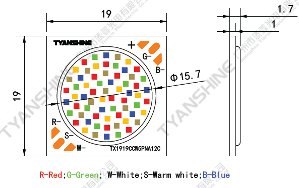 Smart Lighting 700mA RGBW LED 60W COB LED LES16mm 36V COB RGB+Tunable White
