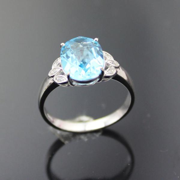Women Jewelry 925 Silver Oval Cubic Zirconia Blue Topaz  Ring(F62)