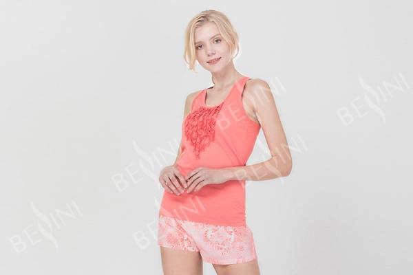 Cotton Jersey Vest Top Pyjama Sets , Womens Summer Sleepwear Sets Peach Color