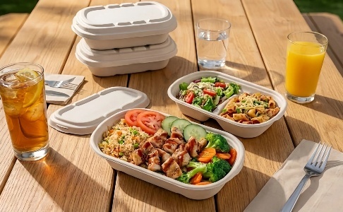 Stackable Oval Bagasse Burger Box Leakproof Sugarcane Food Container 500ml