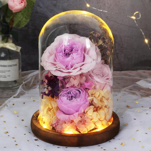 Eternal Preserved Flower Centerpiece Wedding Decor Element Rose Glass Dome