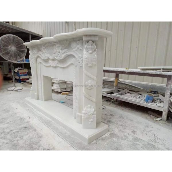 Modern Design White Marble Fireplace Surround for Wall Mounted Installation