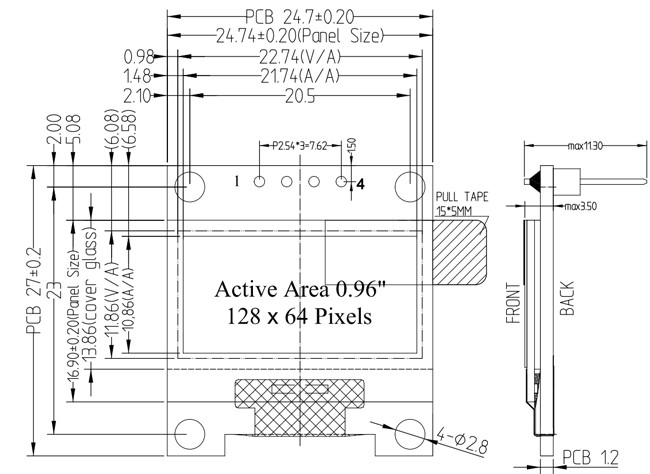 0.96 дюймовый OLED модуль 12864 COG PCB 4 штифты SPI I2C для медицинского устройства