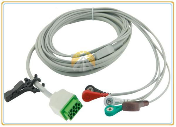 GE Marquette ECG Electrode Cable 11 Pin Connector 5 Leadwires Snap