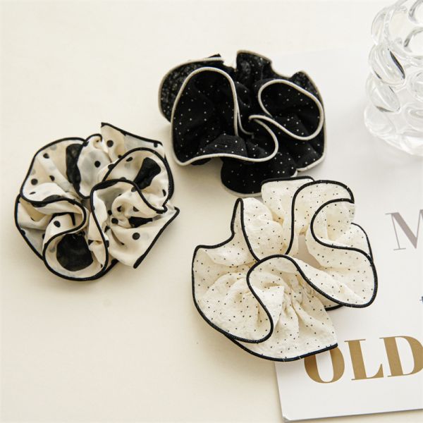 Summer fabric edge ruffled flower large hair band hair accessories French elegant feminine scrunchie head accessorie