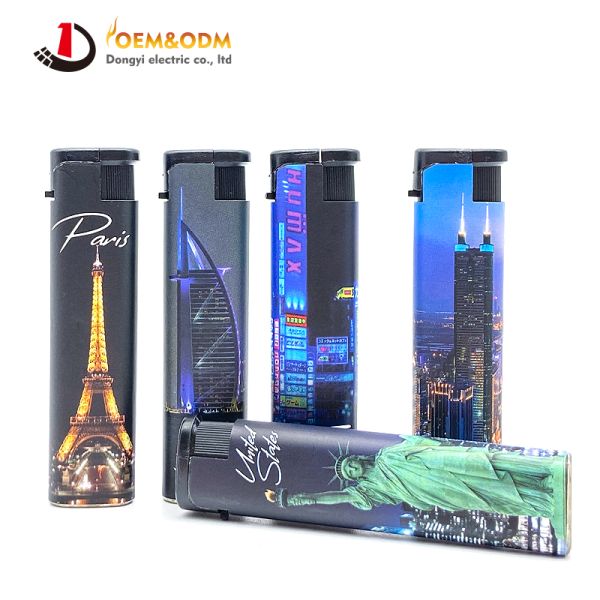 Dongyi 2025 OEM 77mm Disposable DIY-pattern Windproof Lighters Cigar Smoking Electric Custom Logo Gas Cigarette Lighter