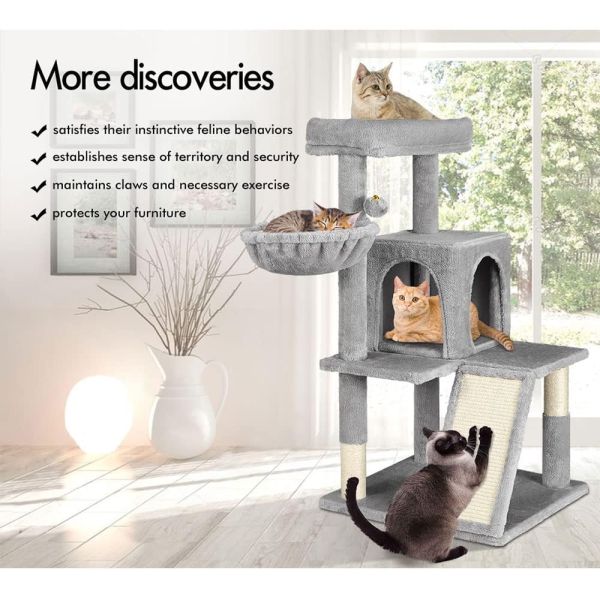 Advantageous Wood Modern Cat Sisal Scratcher with Soft Perch and Multi-Level Cat Tower