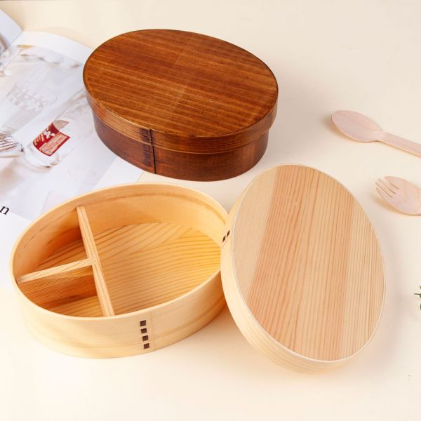 Boîte de repas Bento japonaise avec diviseur Boîte de déjeuner Bento en bois pour pique-nique Bureau Randonnée Camping