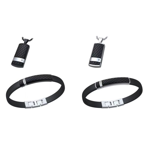 Moda Joyería de acero inoxidable Conjunto de collar de cruz para hombres Conjunto de brazalete de enlace de colgante