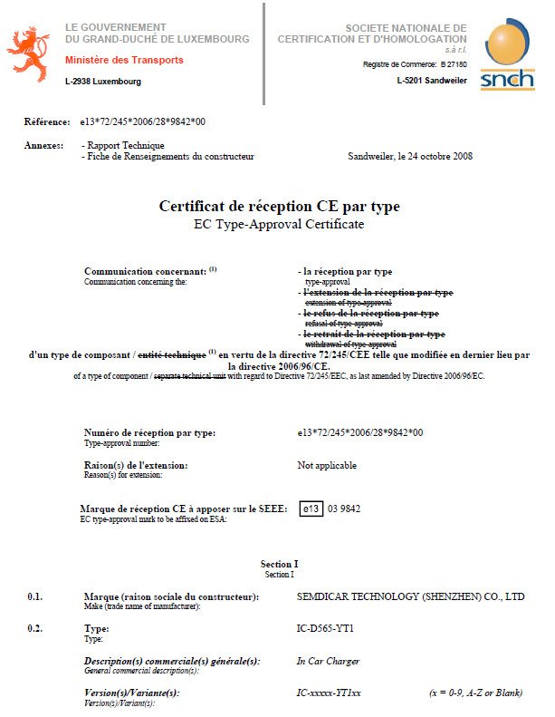 UNITECH ELECTRONICS (H.K.) CO.,LIMITED Certifications