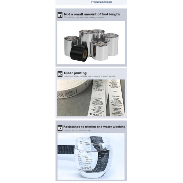 Custom 33mm -110mm Wax Resin Ribbon for Zerba Label Sticker Printer Card Slot Included