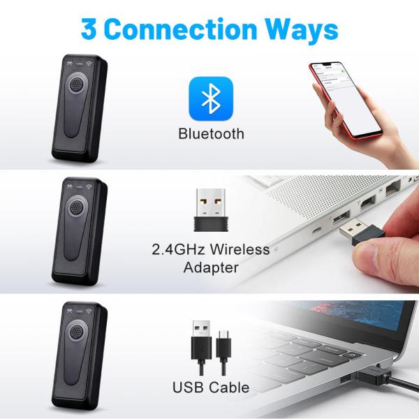 Escáner de código de barras QR Mini portátil 1D 2D para inventario, 3 en 1 Bluetooth/USB con cable/2.4g inalámbrico USB A4 Blackview Teléfono móvil CMOS