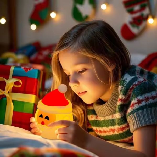Hombre de nieve Luz nocturna de silicona para niños - Control táctil, LED recargable