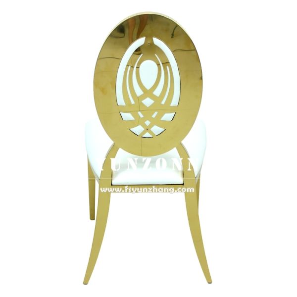 Gold Royal Hotel Event Wedding Commercial Furniture 304 Stainless Steel Chair with Oval Back Flower Design