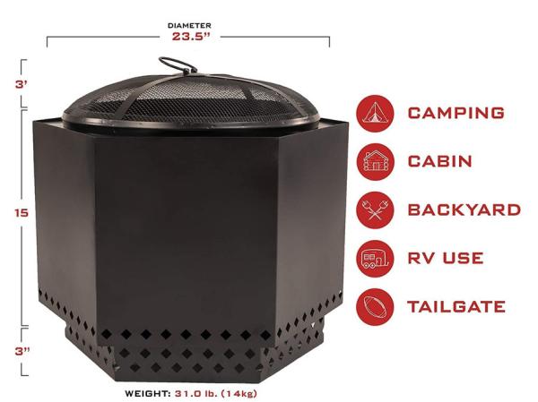 23.5'' Smokeless Outdoor Campfire Charcoal Barbecue Pit For Camping Cooking