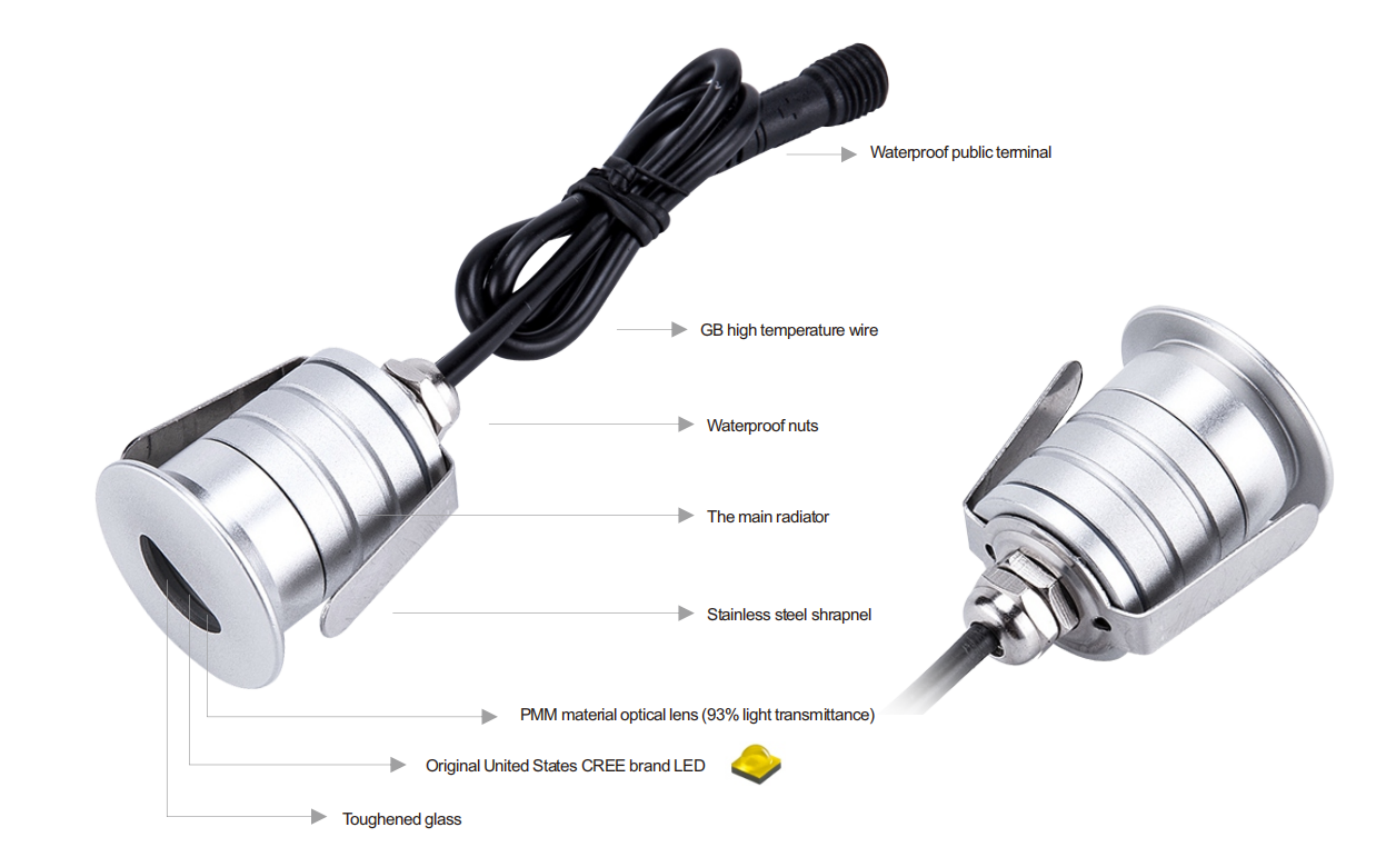Светодиодный ступенец 1W 95lm Алюминиевый наружный водонепроницаемый 2700-6500K мини-настильный светофор