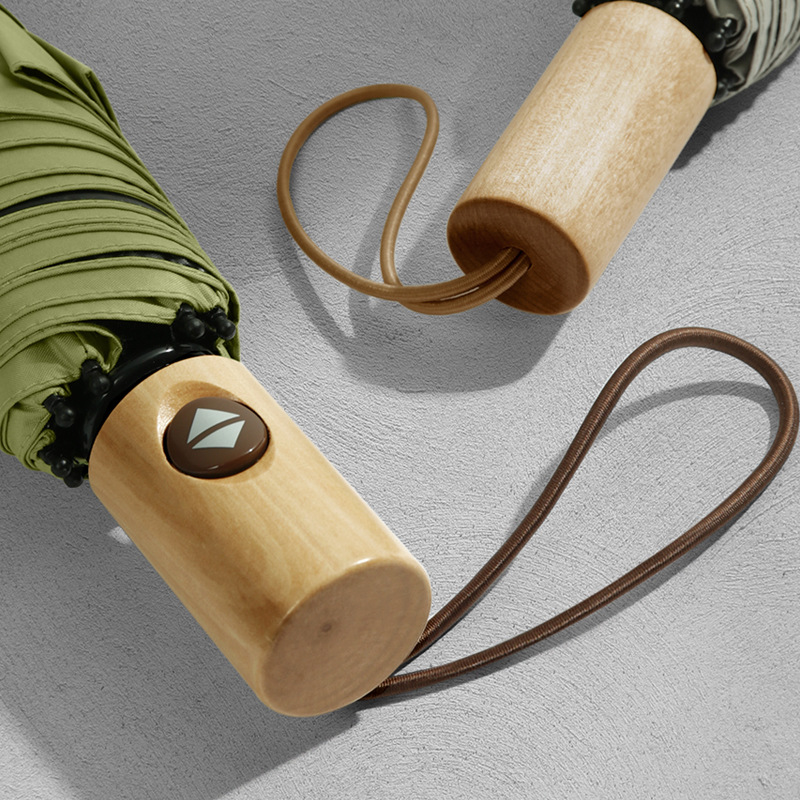 Wood Handle Three-fold Umbrella for Women Auto Open/Close Three-fold Design Style