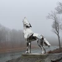 Large Outdoor Stainless Steel Geometric Animal Sculpture Howling Wolf Statue