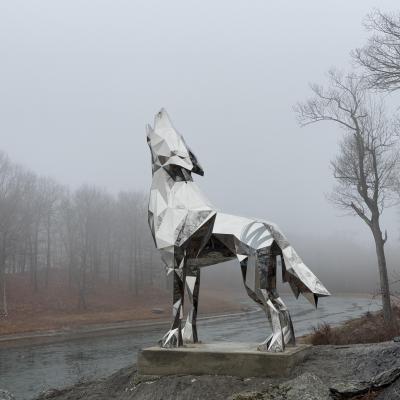 Large Outdoor Stainless Steel Geometric Animal Sculpture Howling Wolf Statue