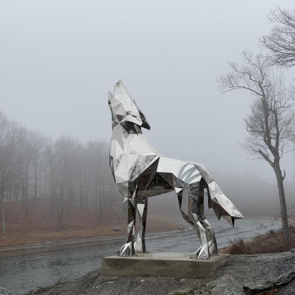 Large Outdoor Stainless Steel Geometric Animal Sculpture Howling Wolf Statue