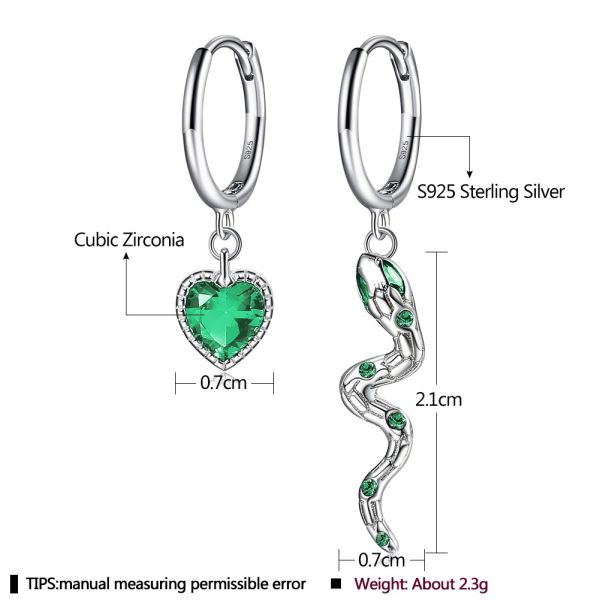 сердце 2.3g 2.1x0.7cm стерлинговое серебряное сформировало OEM серьги обруча змейки Кристл серег