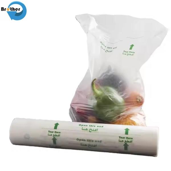 Custom Food Packaging Plastic Produce T Shirt Bags on Roll