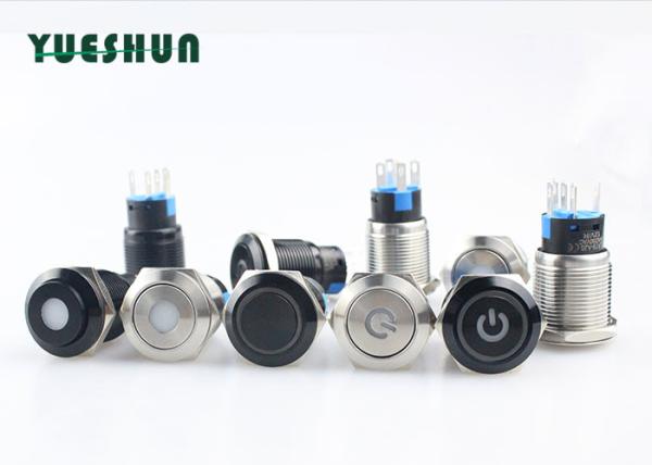 LED Illuminated Waterproof Push Button Switch , Metal Push Button Switch 19mm